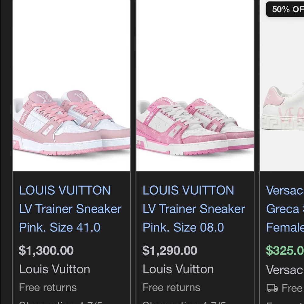 Louis Vuitton Pink and White LV Trainer Sneakers